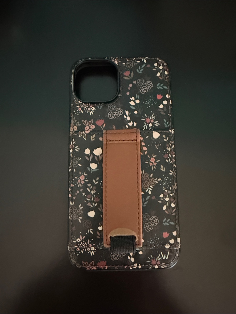 Walli Cases Floral Black Phone Case with Brown Hand Strap